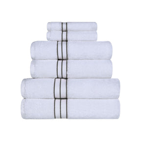 Turkish Cotton Heavyweight Ultra-Plush 6 Piece Bath Towel Set - White/Charcoal