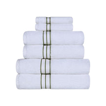 Turkish Cotton Heavyweight Ultra-Plush 6 Piece Bath Towel Set -  White/Forest Green