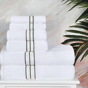  Turkish Cotton Heavyweight Ultra-Plush 6 Piece Bath Towel Set -  White/Forest Green
