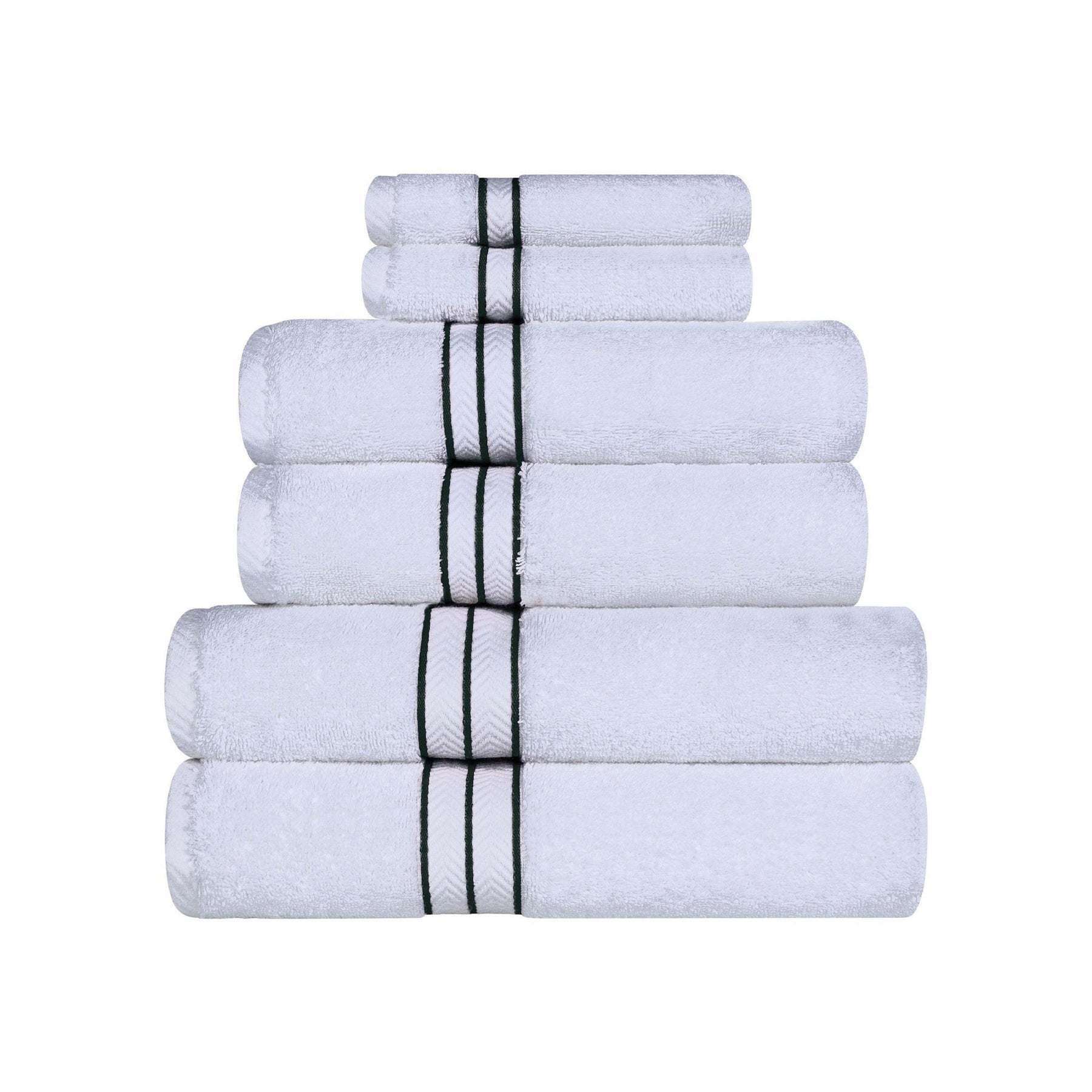 Turkish Cotton Heavyweight Ultra-Plush 6 Piece Bath Towel Set-  White/Toast