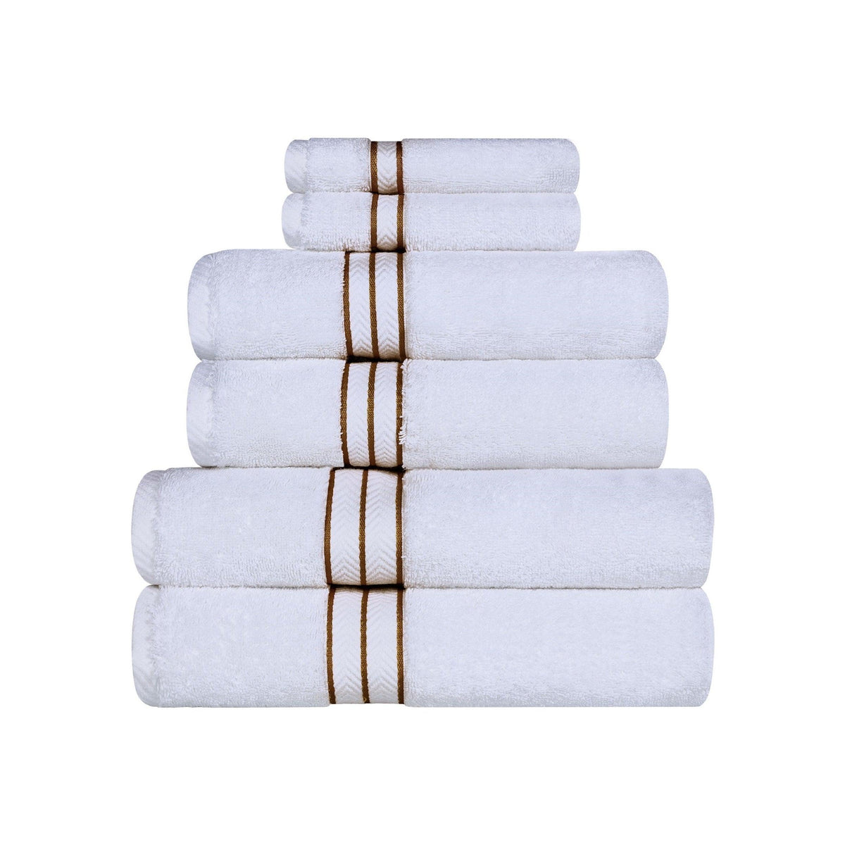 Turkish Cotton Heavyweight Ultra-Plush 6 Piece Bath Towel Set -  White/Tea Rose