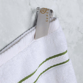  Turkish Cotton Heavyweight Ultra-Plush 6 Piece Bath Towel Set - White-Forest Green