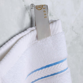  Turkish Cotton Heavyweight Ultra-Plush 6 Piece Bath Towel Set - White-Light Blue