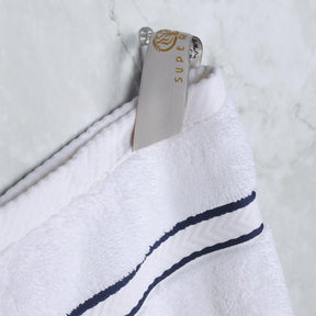  Turkish Cotton Heavyweight Ultra-Plush 6 Piece Bath Towel Set - White-Navy Blue