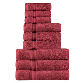 Egyptian Cotton Highly Absorbent Solid 9 Piece Ultra Soft Towel Set - Burgundy