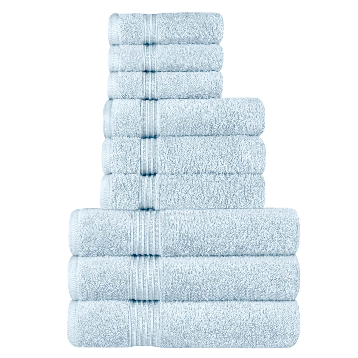 Egyptian Cotton Highly Absorbent Solid 9 Piece Ultra Soft Towel Set - Light Blue