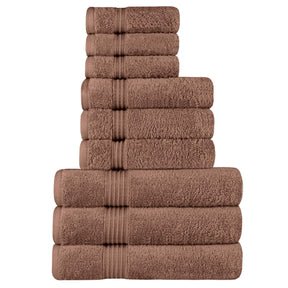 Egyptian Cotton Highly Absorbent Solid 9 Piece Ultra Soft Towel Set - Mocha