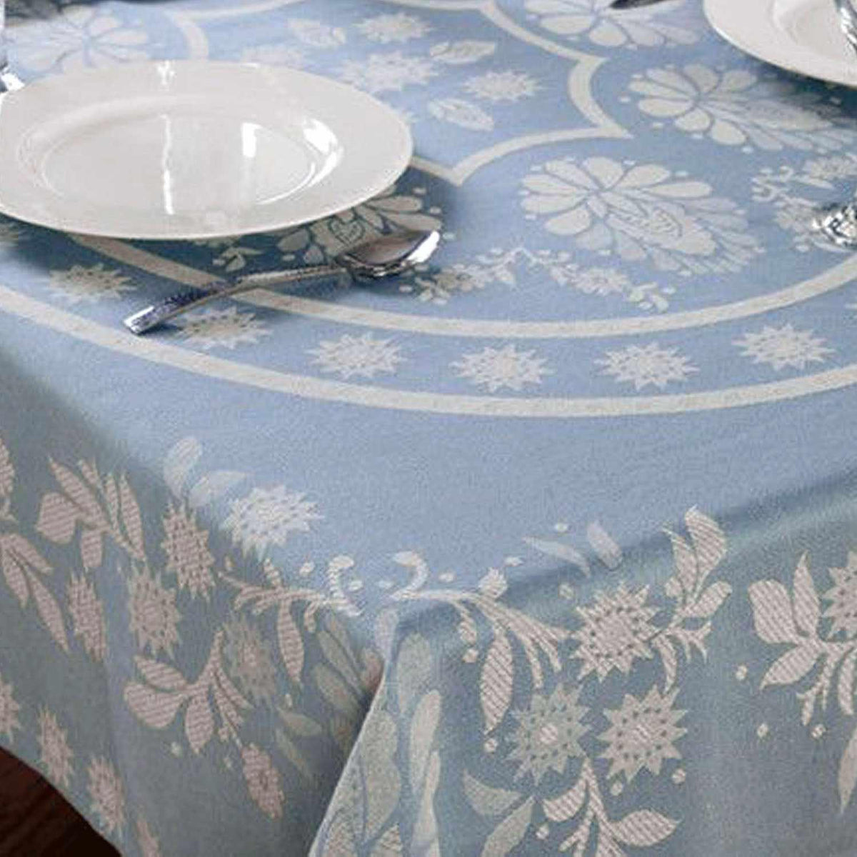 Abigail Floral Jacquard Cotton Tablecloth - Blue
