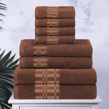 Superior Larissa Cotton 8-Piece Assorted Towel Set with Geometric Embroidered Jacquard Border  - Chocolate