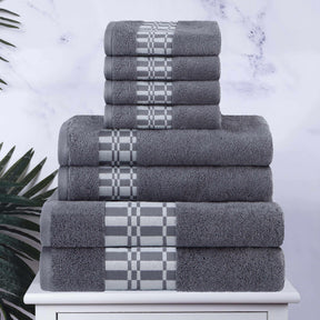 Superior Larissa Cotton 8-Piece Assorted Towel Set with Geometric Embroidered Jacquard Border  - Grey