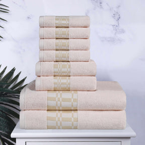 Superior Larissa Cotton 8-Piece Assorted Towel Set with Geometric Embroidered Jacquard Border  - Ivory