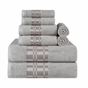 Superior Larissa Cotton 8-Piece Assorted Towel Set with Geometric Embroidered Jacquard Border  - Chrome