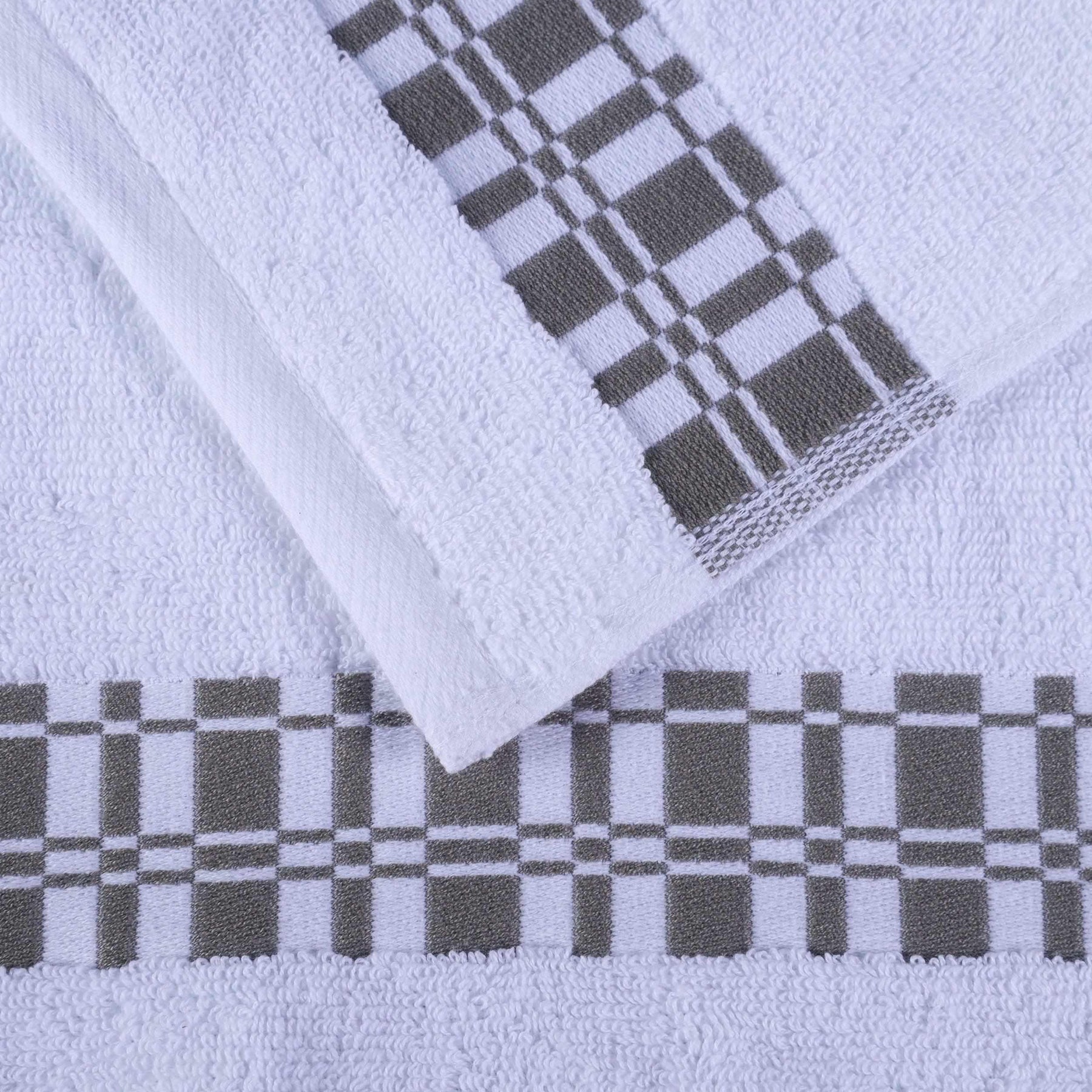  Superior Larissa Cotton 8-Piece Assorted Towel Set with Geometric Embroidered Jacquard Border - White