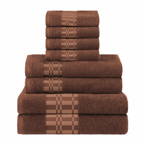  Superior Larissa Cotton 8-Piece Assorted Towel Set with Geometric Embroidered Jacquard Border - Chocolate