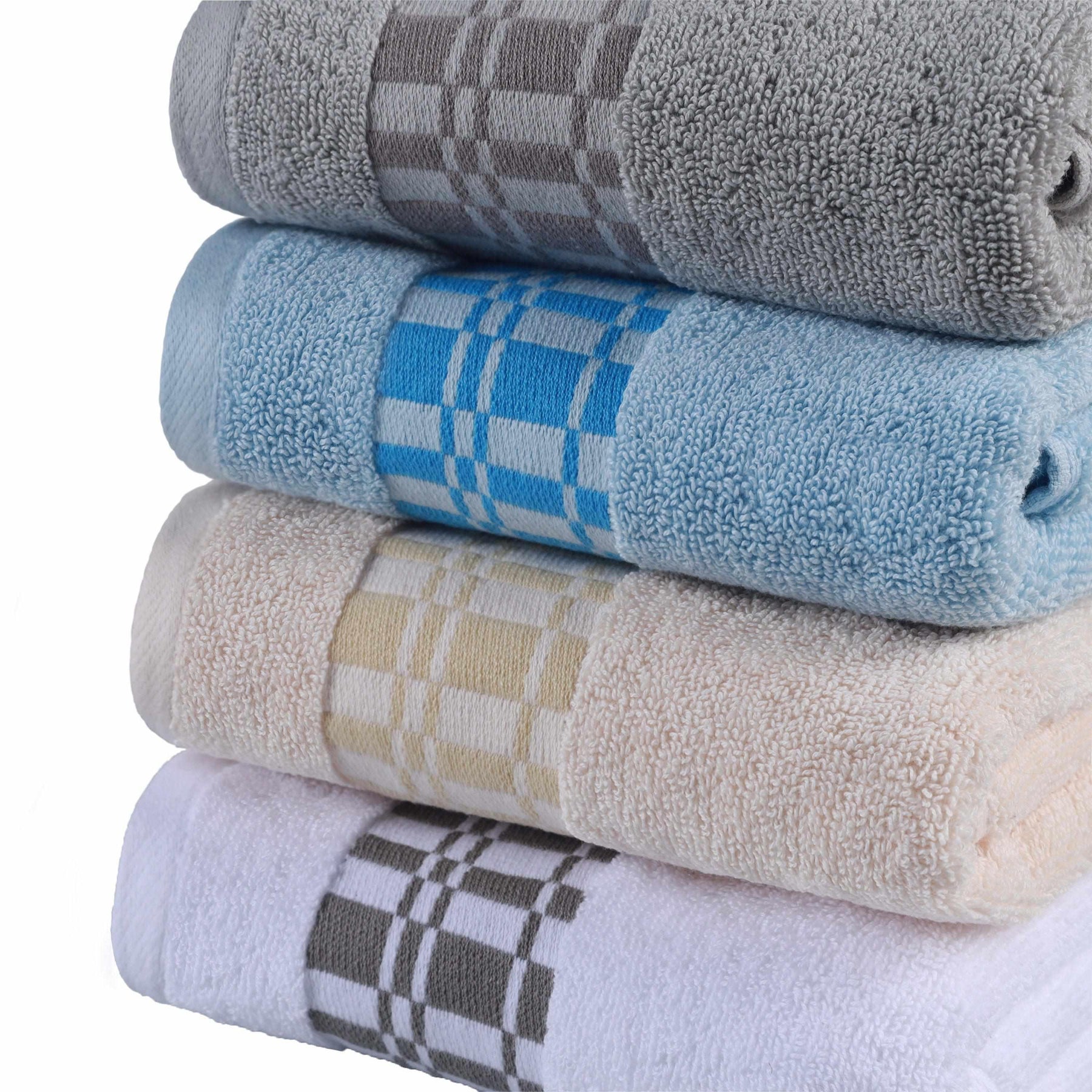  Superior Larissa Cotton 8-Piece Assorted Towel Set with Geometric Embroidered Jacquard Border - Grey