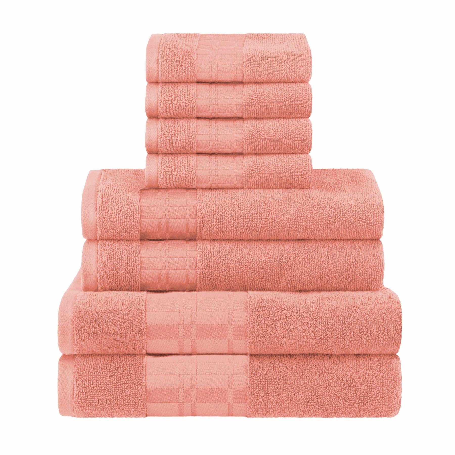  Superior Larissa Cotton 8-Piece Assorted Towel Set with Geometric Embroidered Jacquard Border - Coral