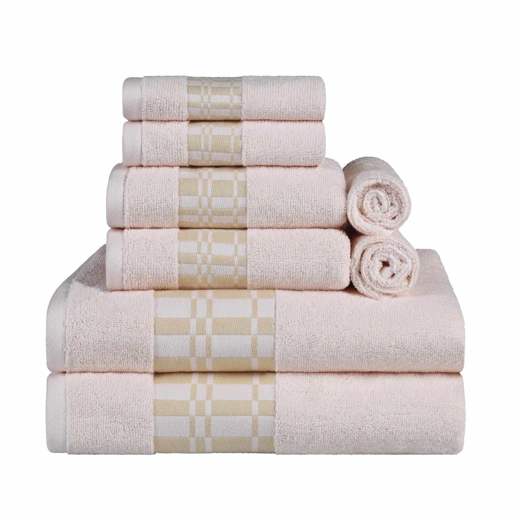  Superior Larissa Cotton 8-Piece Assorted Towel Set with Geometric Embroidered Jacquard Border - Ivory