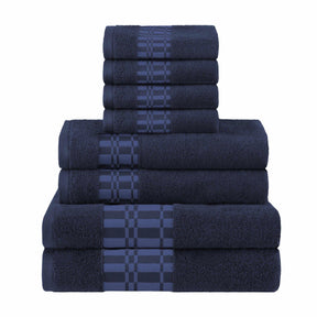  Superior Larissa Cotton 8-Piece Assorted Towel Set with Geometric Embroidered Jacquard Border - Navy Blue