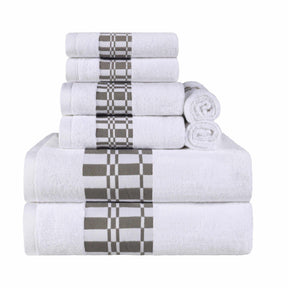  Superior Larissa Cotton 8-Piece Assorted Towel Set with Geometric Embroidered Jacquard Border - White