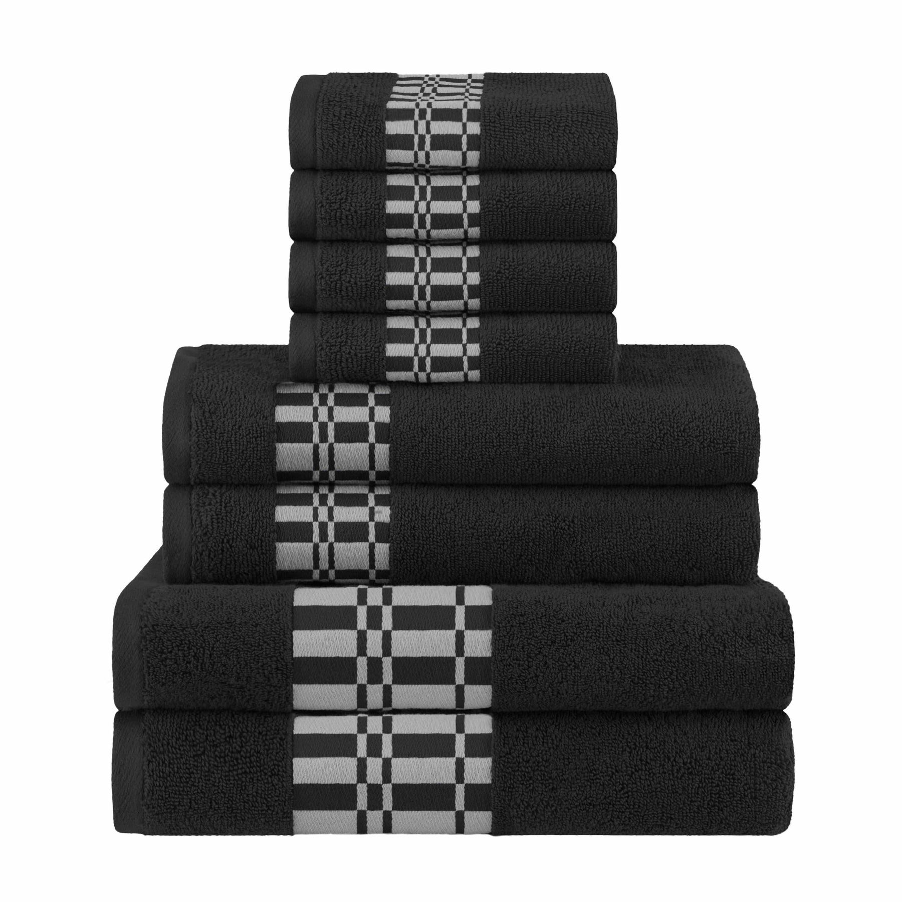 Superior Larissa Cotton 8-Piece Assorted Towel Set with Geometric Embroidered Jacquard Border  - Black