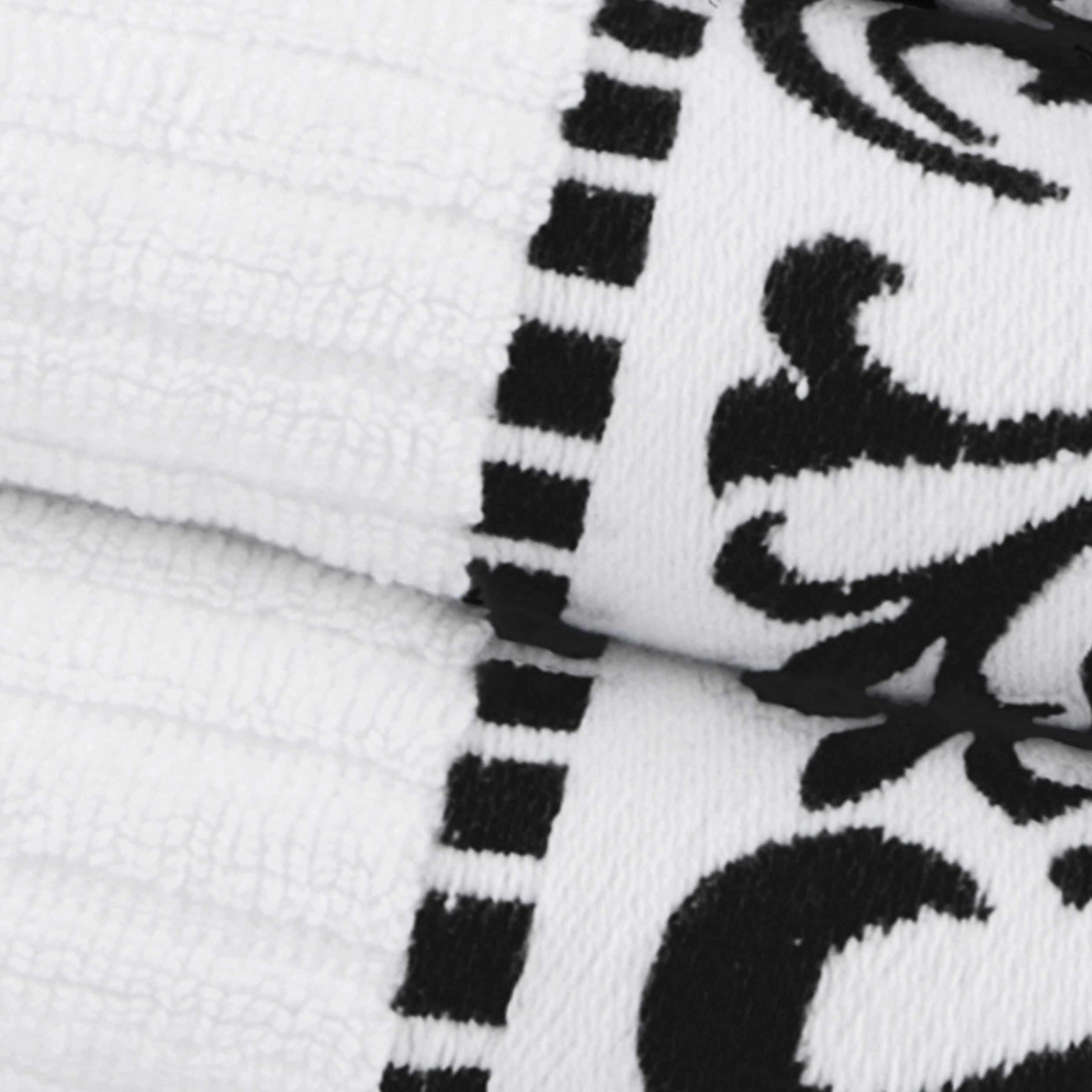 Superior Athens Cotton 8-Piece Towel Set with Greek Scroll and Floral Pattern - White-Black