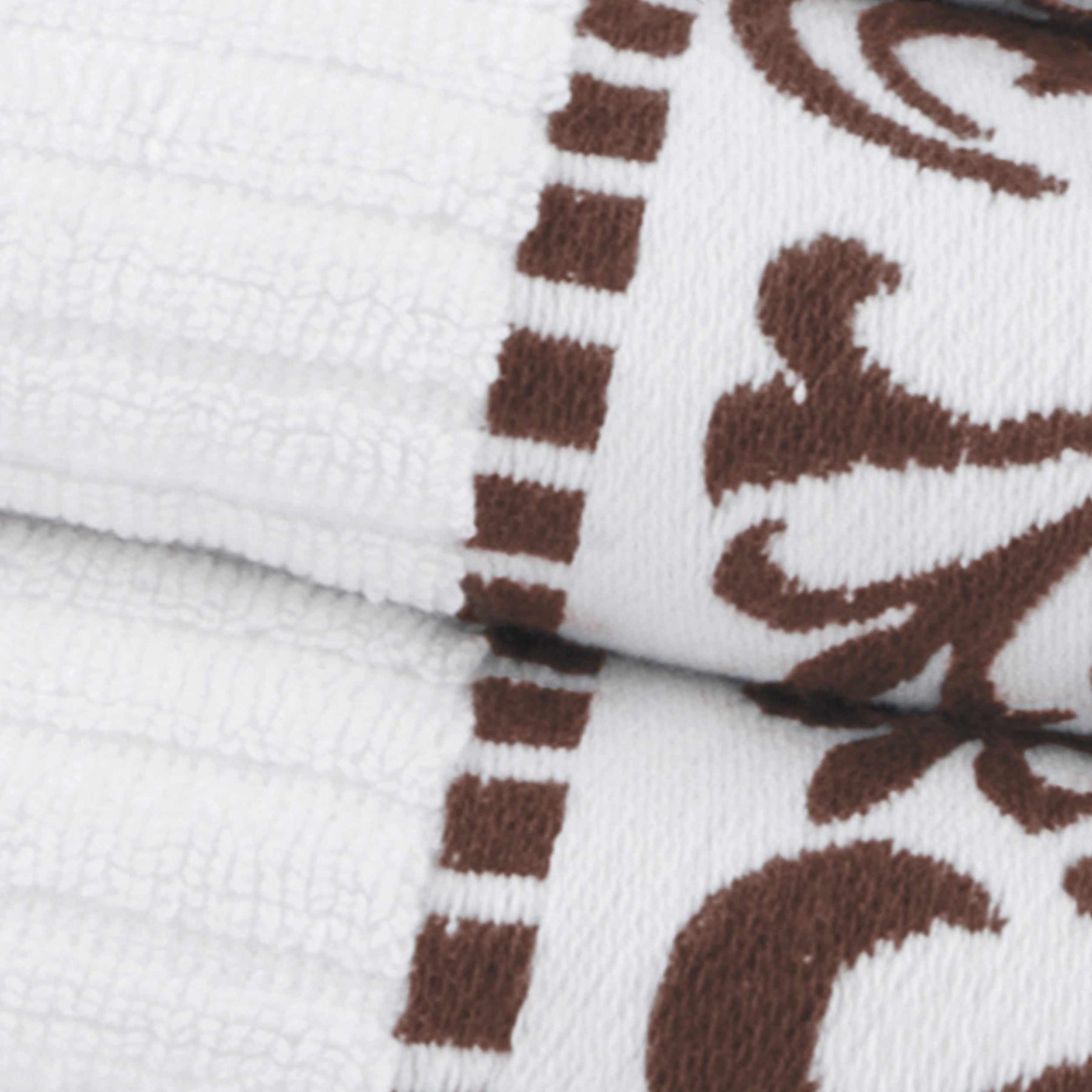 Superior Athens Cotton 8-Piece Towel Set with Greek Scroll and Floral Pattern - White-Chocolate