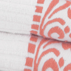 Superior Athens Cotton 8-Piece Towel Set with Greek Scroll and Floral Pattern - White-Coral