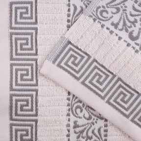 Superior Athens Cotton 8-Piece Towel Set with Greek Scroll and Floral Pattern - Ivory-Chrome