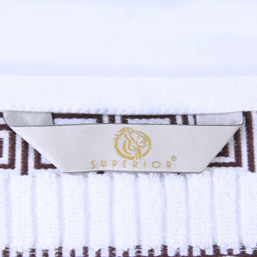 Superior Athens Cotton 8-Piece Towel Set with Greek Scroll and Floral Pattern - White-Chocolate