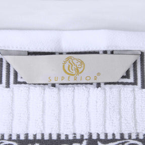 Superior Athens Cotton 8-Piece Towel Set with Greek Scroll and Floral Pattern - White-Grey