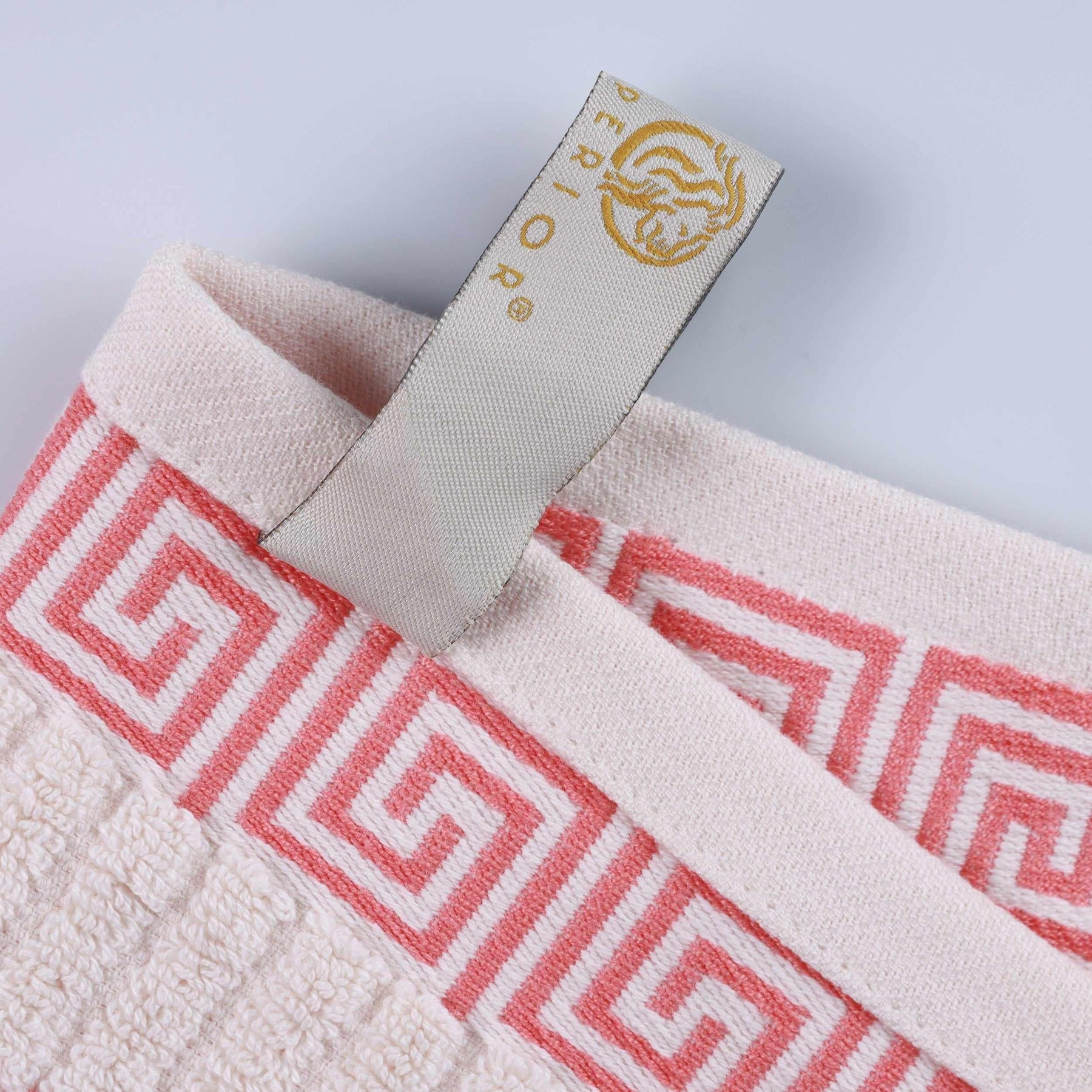 Superior Athens Cotton 8-Piece Towel Set with Greek Scroll and Floral Pattern - Ivory-Coral