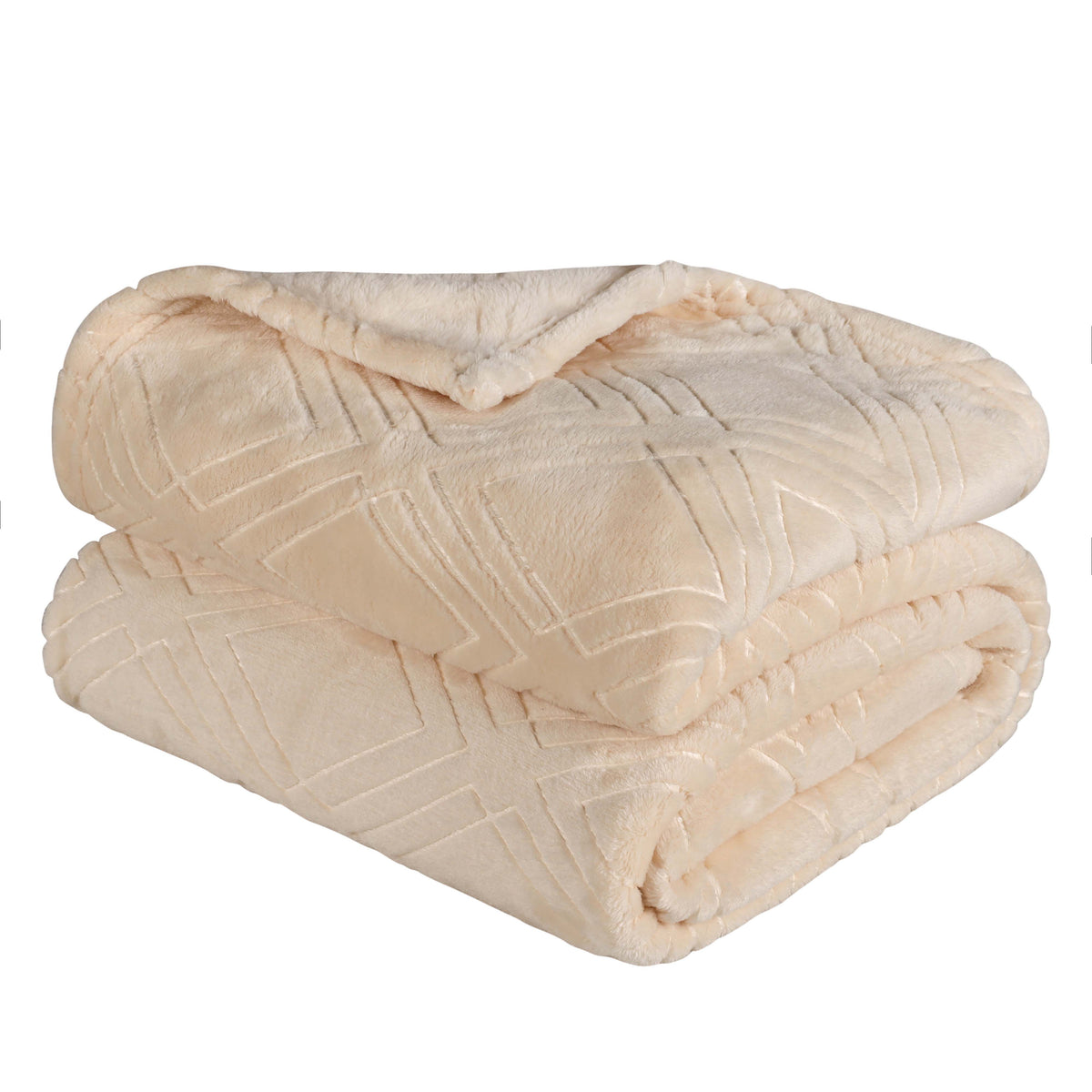 Superior Alaska Diamond Flannel Fleece Plush Ultra-Soft Blanket - Cream