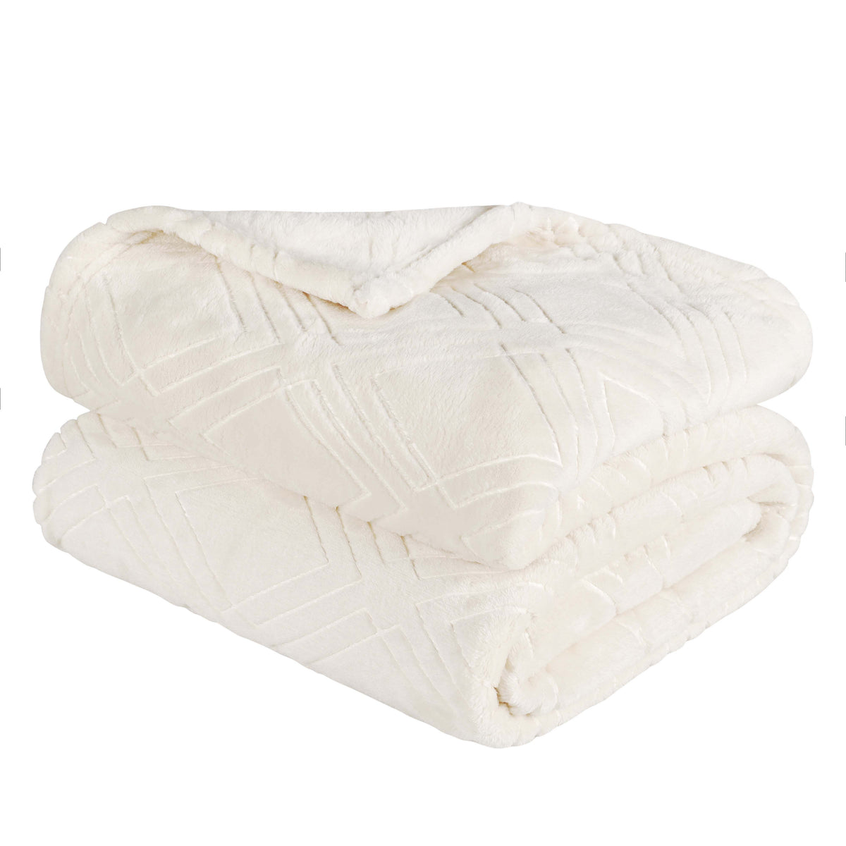 Superior Alaska Diamond Flannel Fleece Plush Ultra-Soft Blanket - Ivory