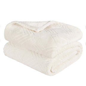 Superior Alaska Diamond Flannel Fleece Plush Ultra-Soft Blanket - Ivory