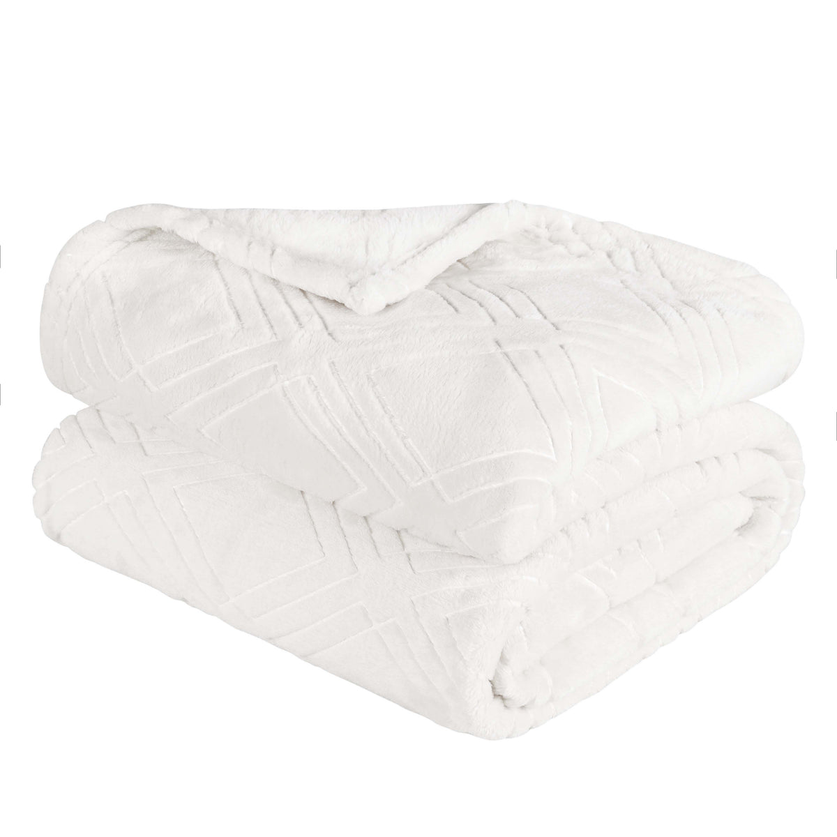 Superior Alaska Diamond Flannel Fleece Plush Ultra-Soft Blanket - White