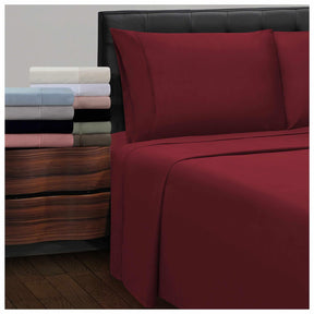 Superior 300 Thread Count Cotton Breathable Deep Pocket Solid Bed Sheet Set - Burgundy