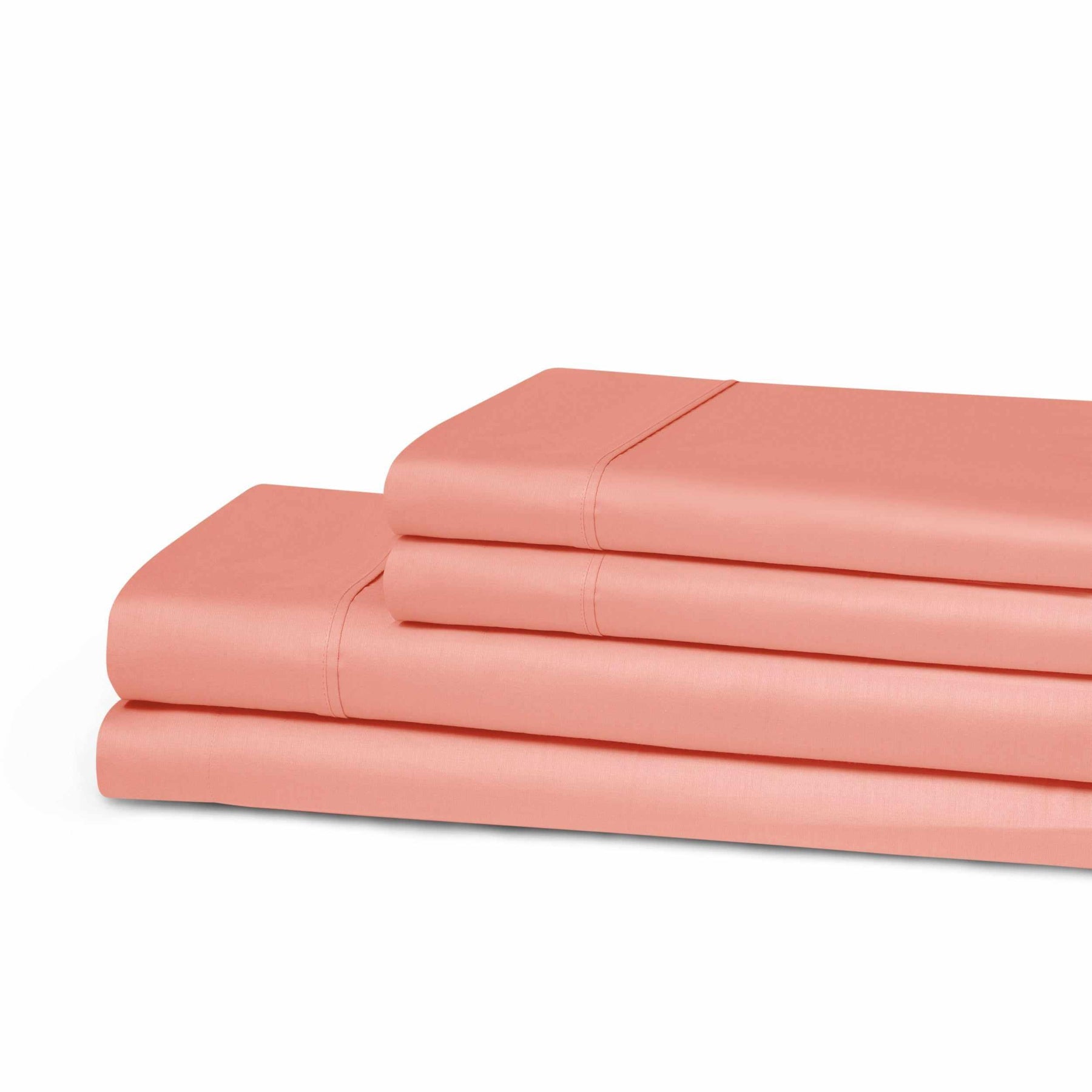 Superior 300 Thread Count Cotton Breathable Deep Pocket Solid Bed Sheet Set - Coral