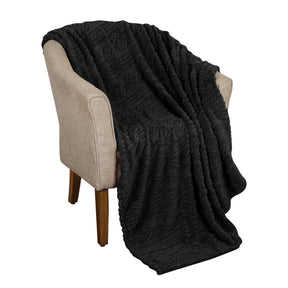 Superior Arctic Boho Knit Jacquard Fleece Plush Fluffy Blanket - Black