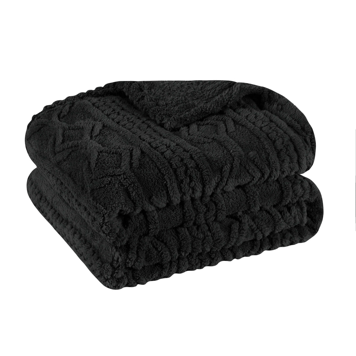 Superior Arctic Boho Knit Jacquard Fleece Plush Fluffy Blanket - Black