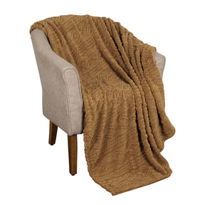 Superior Arctic Boho Knit Jacquard Fleece Plush Fluffy Blanket - Camel