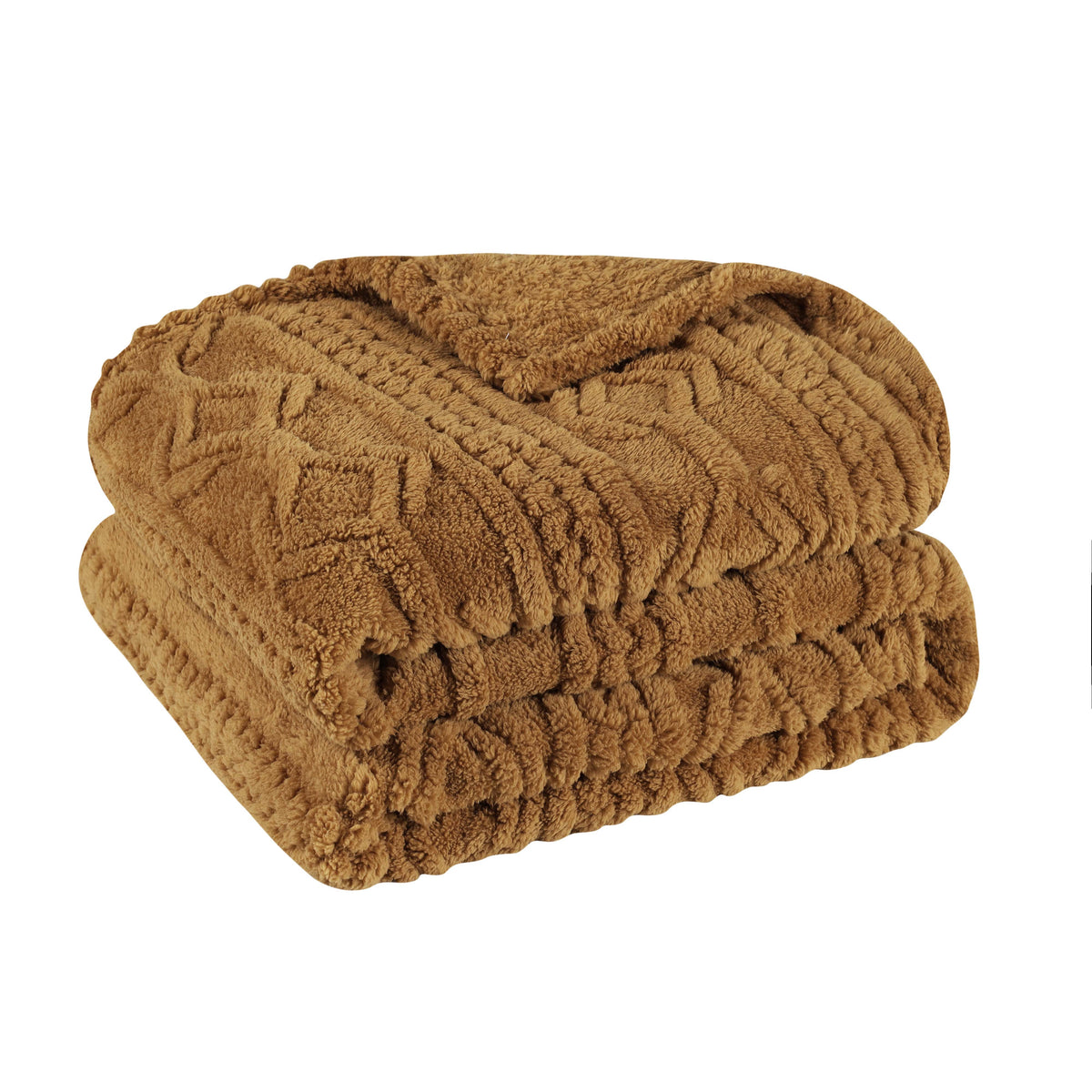 Superior Arctic Boho Knit Jacquard Fleece Plush Fluffy Blanket - Camel