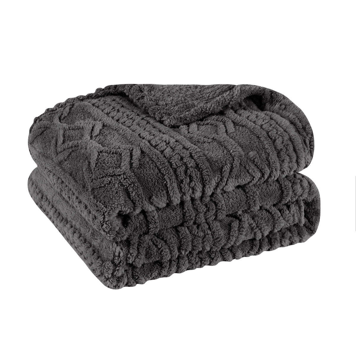 Superior Arctic Boho Knit Jacquard Fleece Plush Fluffy Blanket - Charcoal