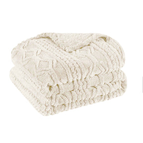 Superior Arctic Boho Knit Jacquard Fleece Plush Fluffy Blanket - Ivory