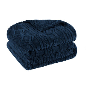 Superior Arctic Boho Knit Jacquard Fleece Plush Fluffy Blanket - Navy Blue
