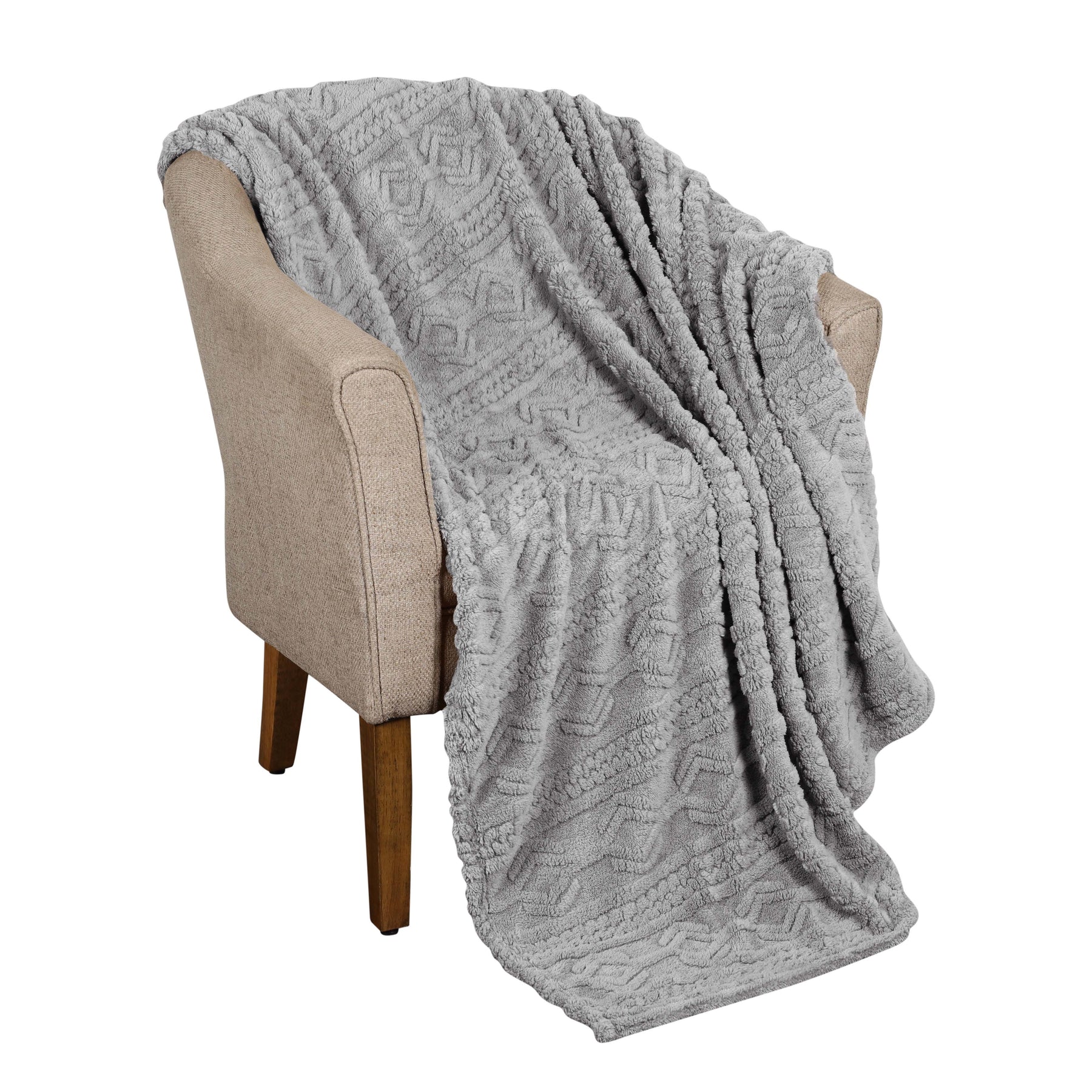 Superior Arctic Boho Knit Jacquard Fleece Plush Fluffy Blanket - Platinum