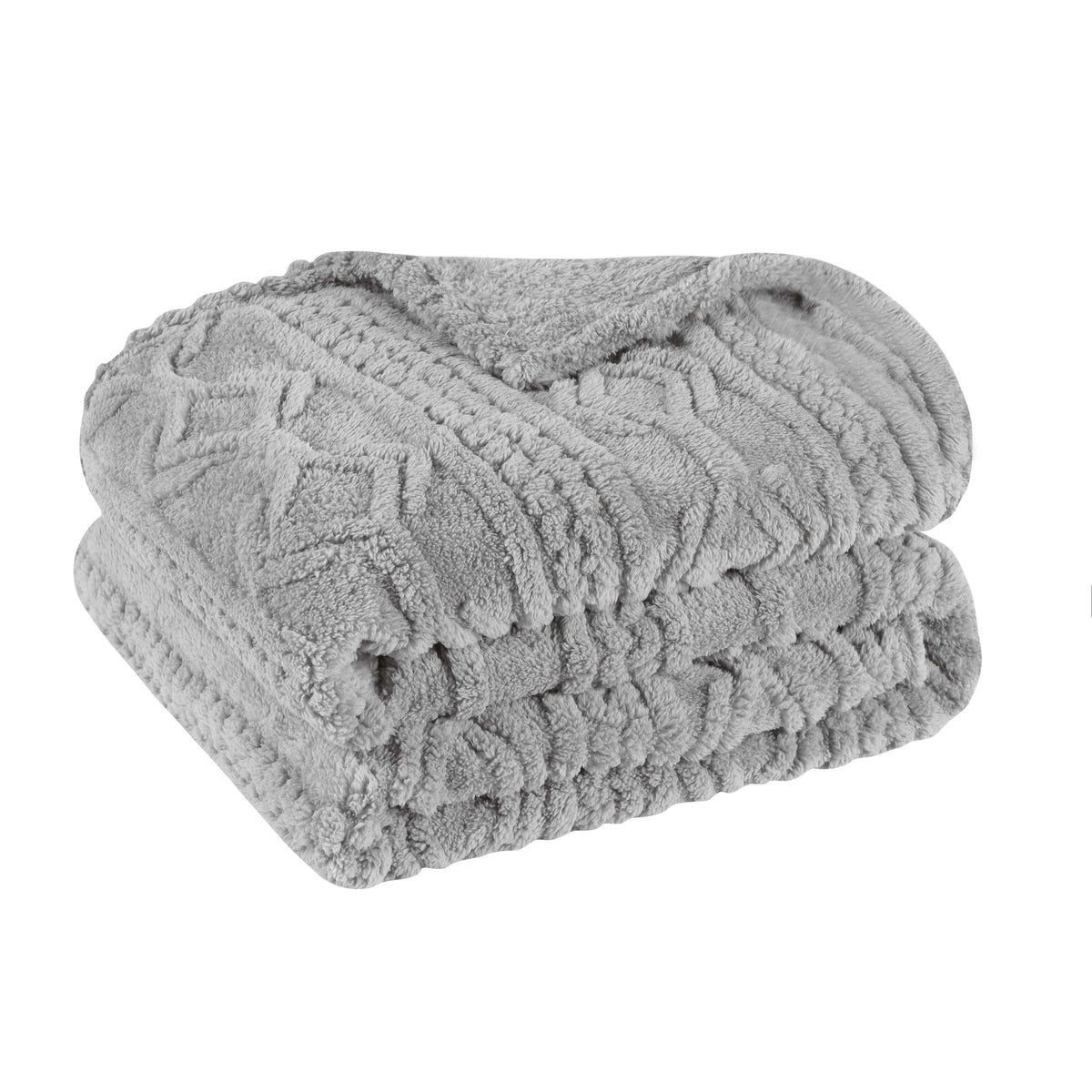 Superior Arctic Boho Knit Jacquard Fleece Plush Fluffy Blanket - Platinum