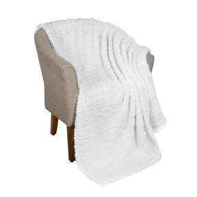Superior Arctic Boho Knit Jacquard Fleece Plush Fluffy Blanket - White