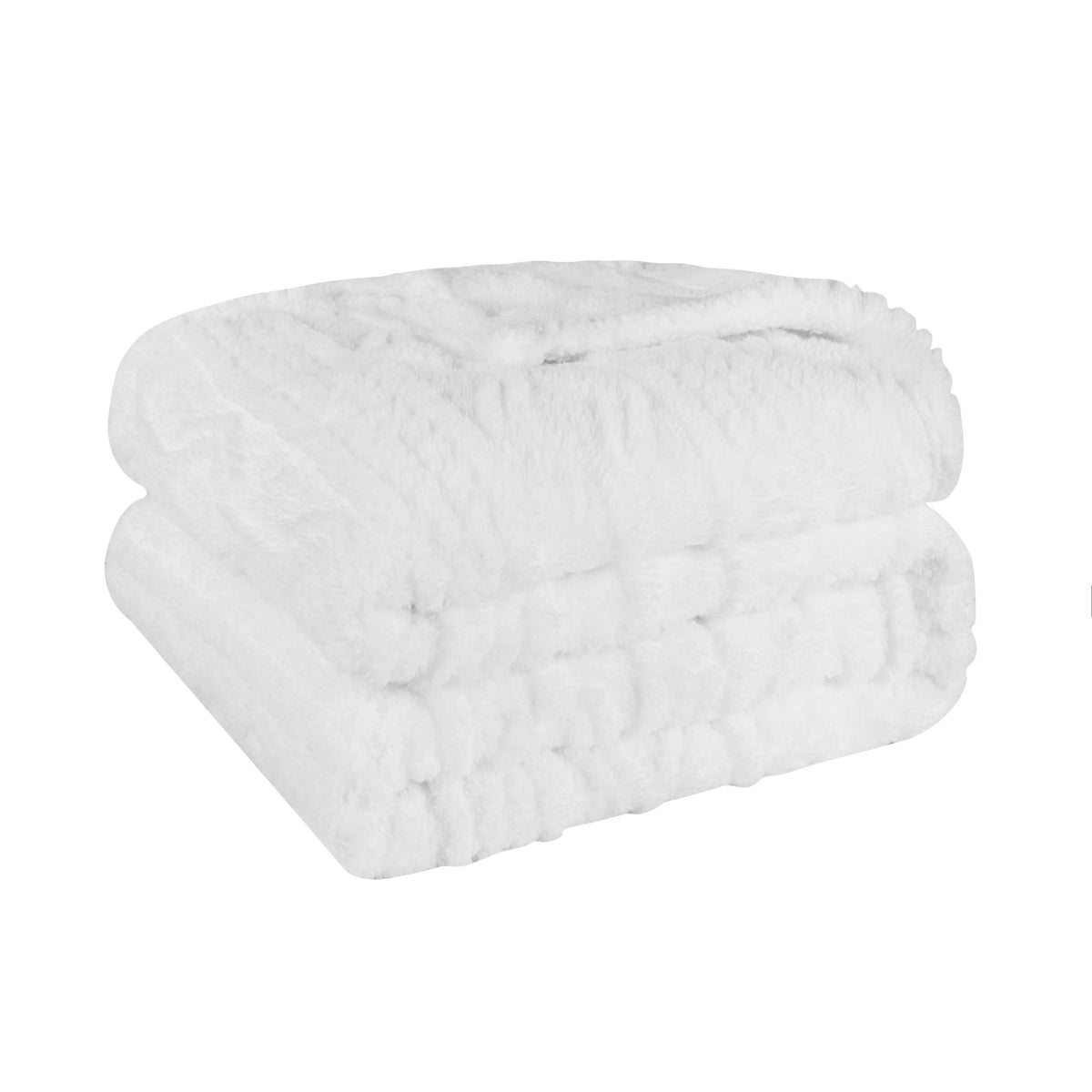 Superior Arctic Boho Knit Jacquard Fleece Plush Fluffy Blanket - White