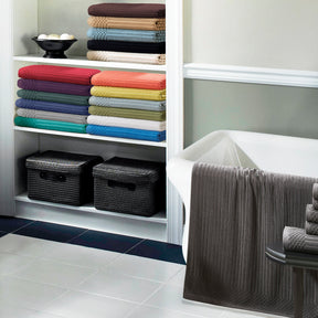 Superior Soho Ribbed Textured Cotton Ultra-Absorbent Bath Sheet & Bath Towel Set - Charcoal