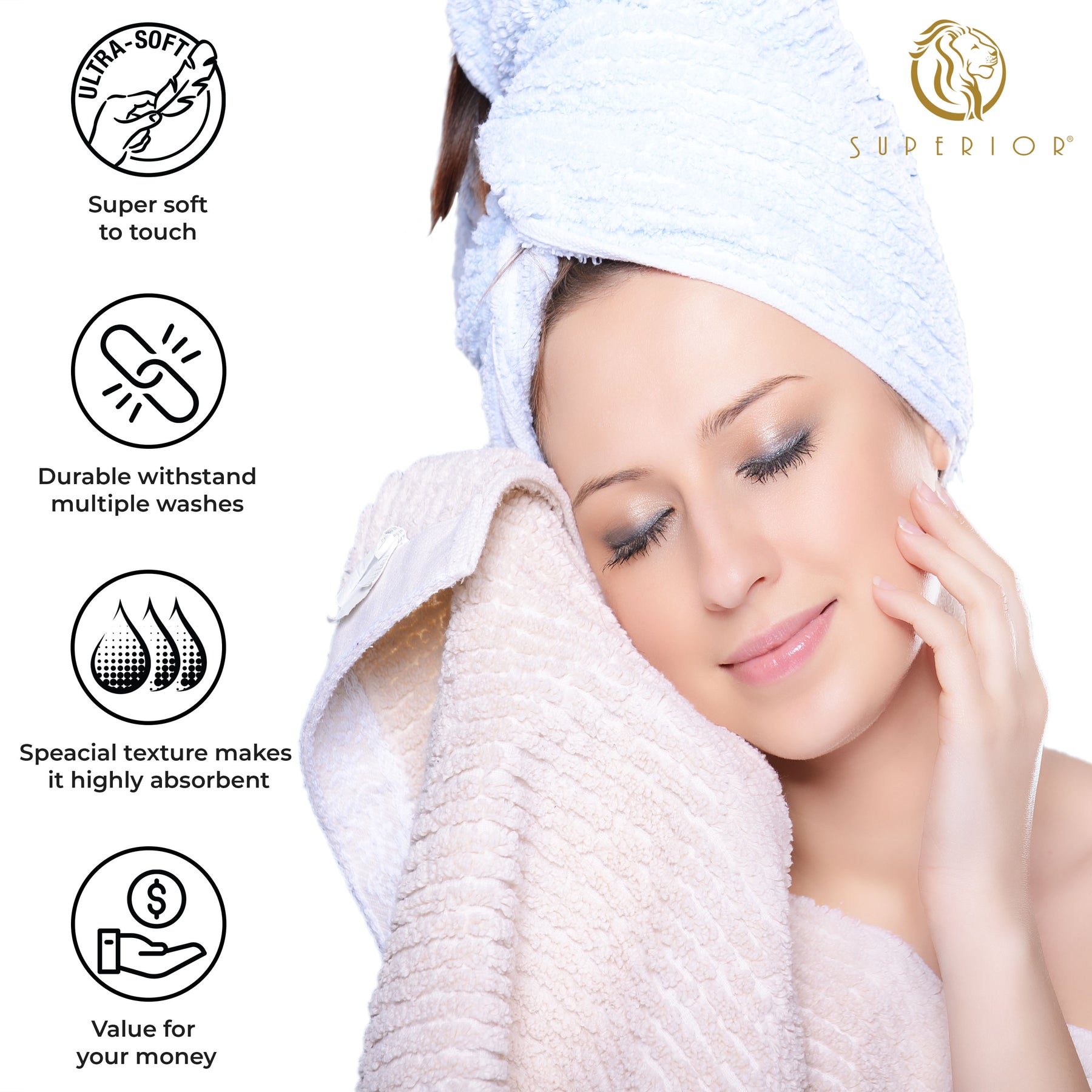Ribbed Textured Cotton Bath Sheet Ultra-Absorbent Towel Set - Platinum